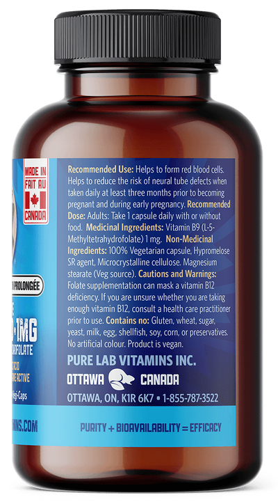 Brown supplement bottle with blue label on a black background