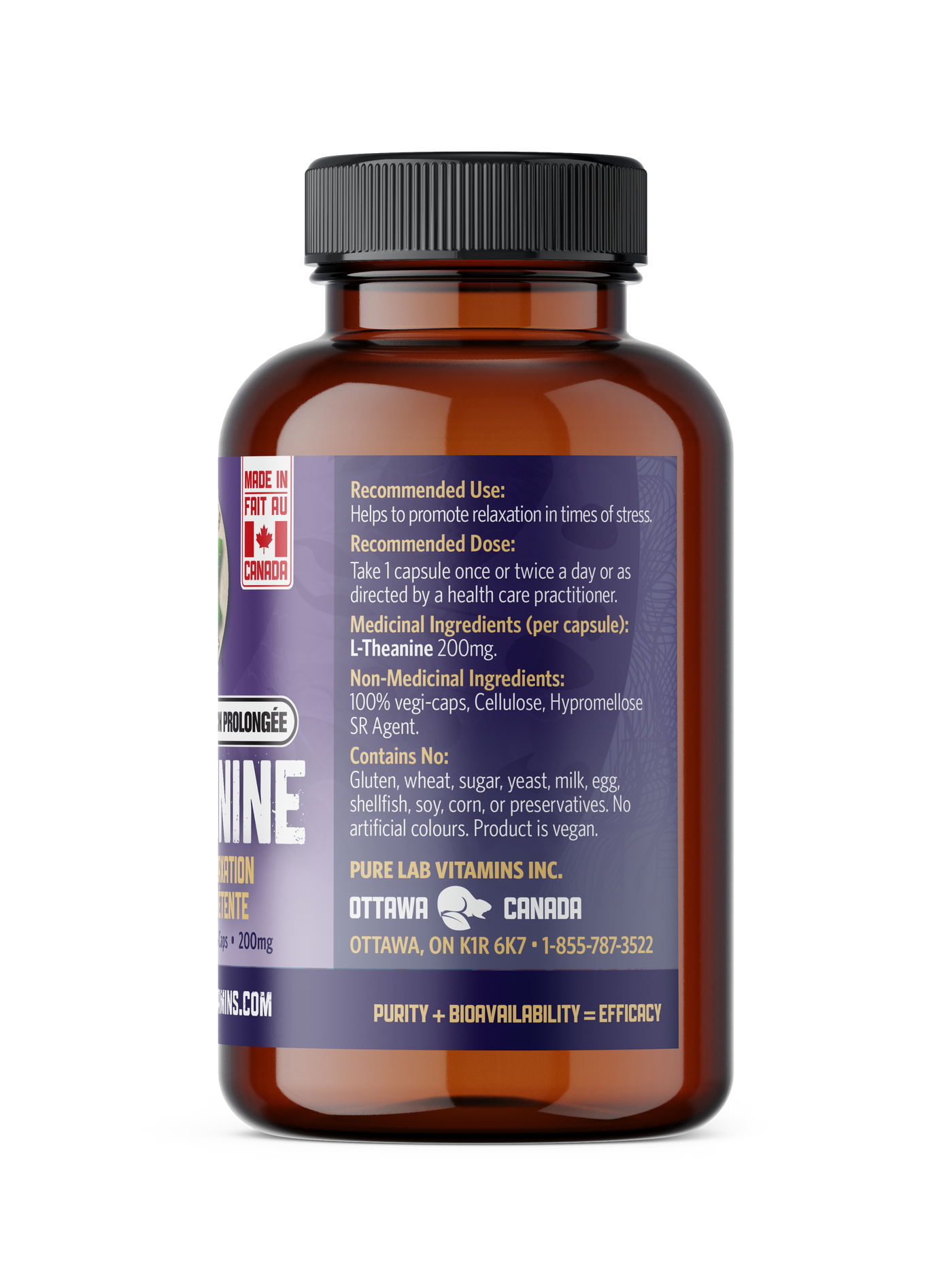 PURE LAB VITAMINS L-Theanine Slow Release (200 mg - 60 veg caps)