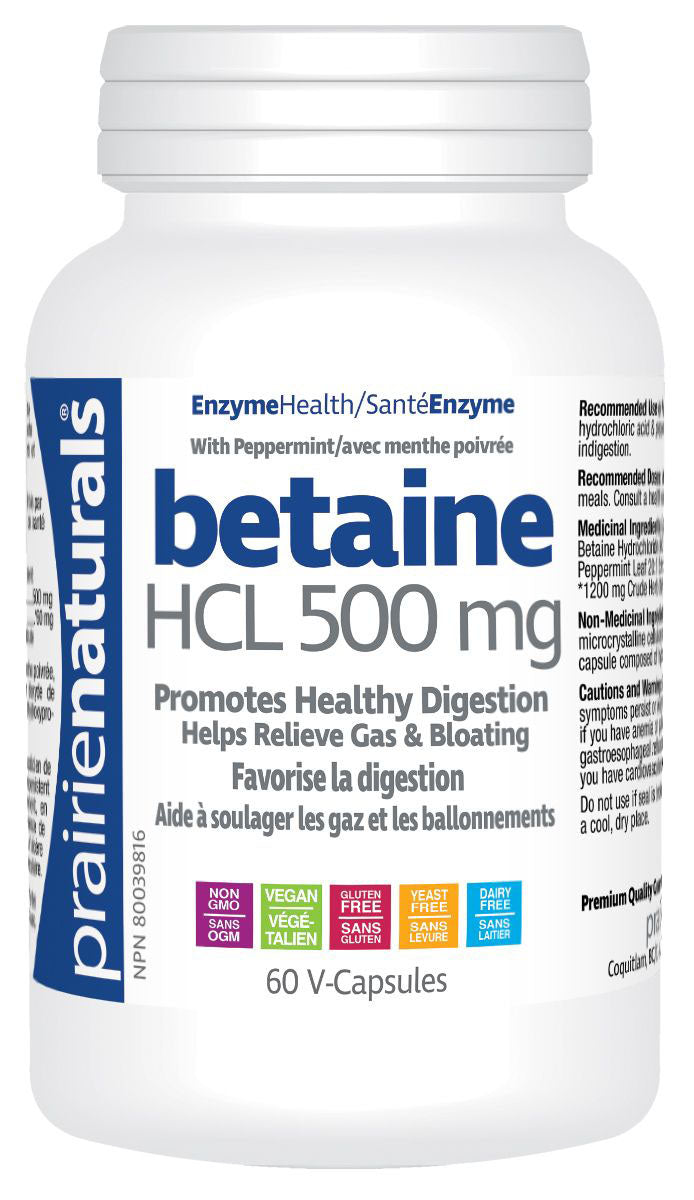 PRAIRIE NATURALS Betaine HCL (500 mg - 60 veg caps)