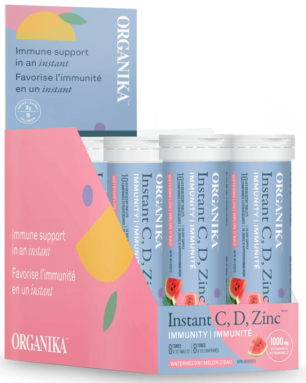 ORGANIKA Instant C, D, Zinc Immunity (Watermelon - 8 Tubes x 10 Tabs)